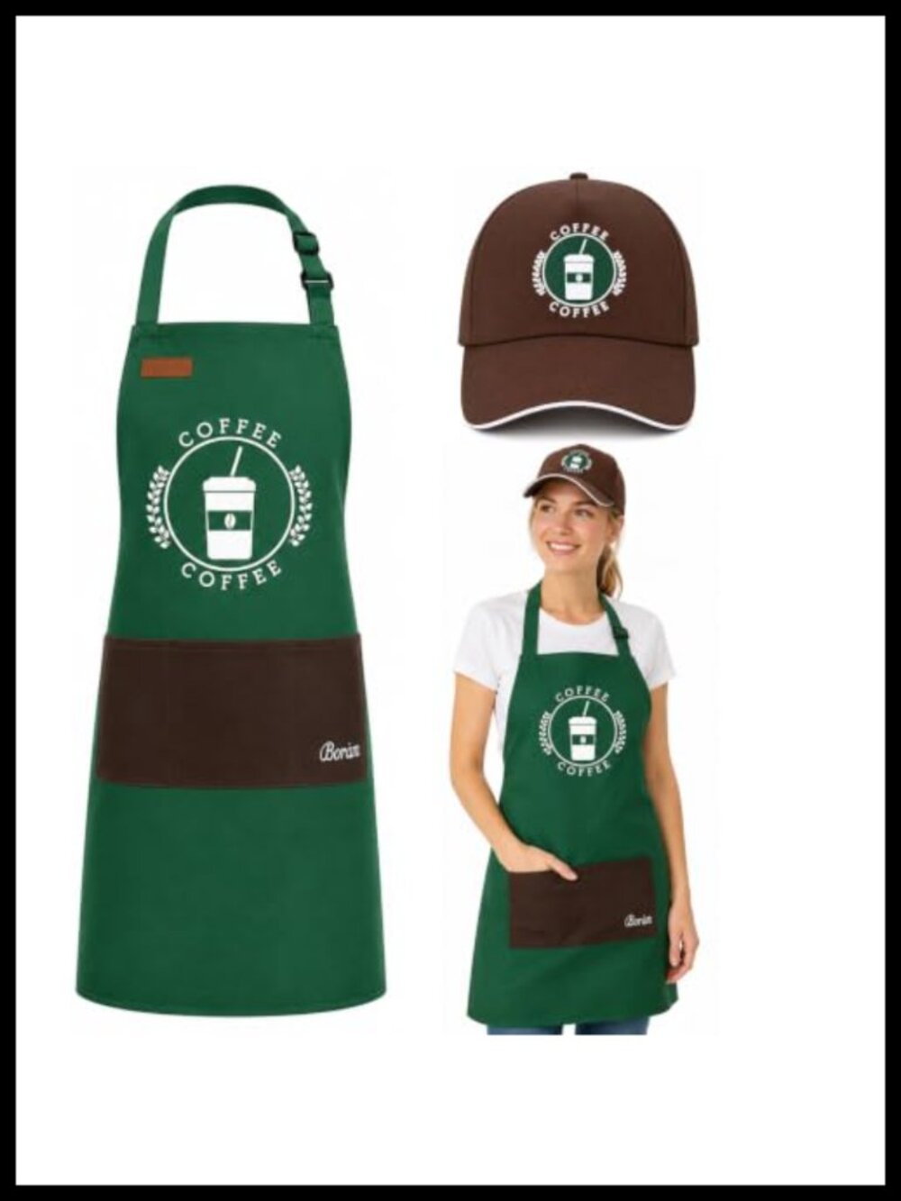 Halloween Barista Costume Set Adults Coffee Apron & Hat Kitchen Dress Up